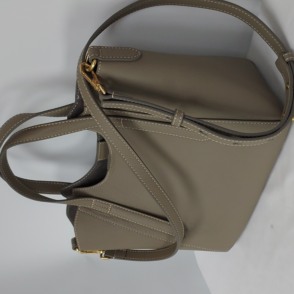 J. McLaughlin Taupe Tote with Gold Accents - Picture 2 of 10